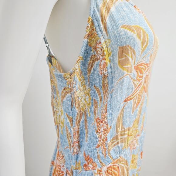 Roxy Midi Dress Size XL Floral Strappy Land of All Womens Blue Crinkle NWT - Picture 6 of 11